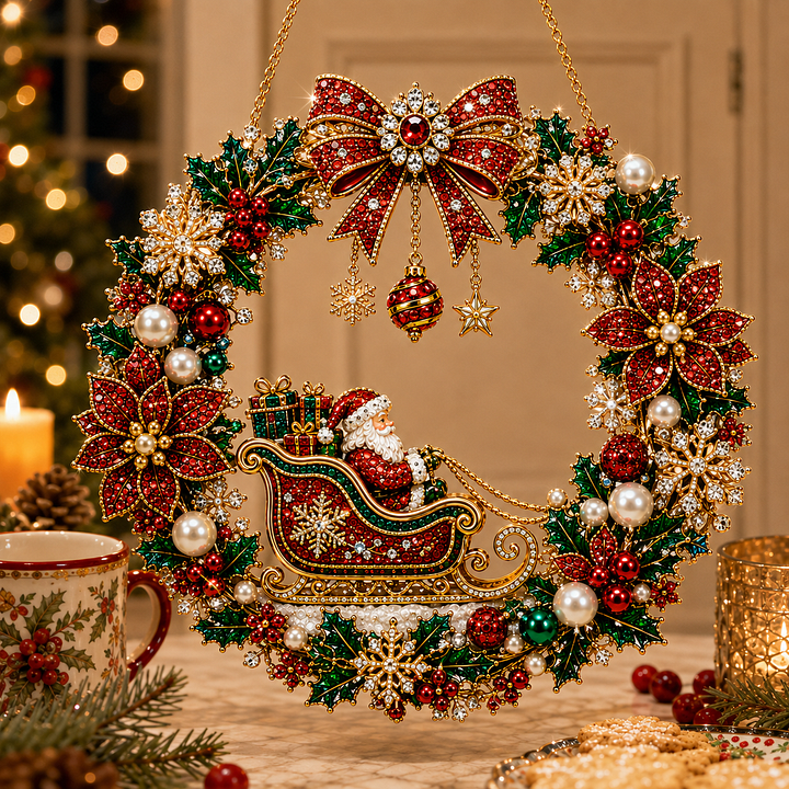 🔥 Last Day 70% OFF  🎅 DIY Christmas Pearl Art Diamond Painting Acrylic Wreath Pendant