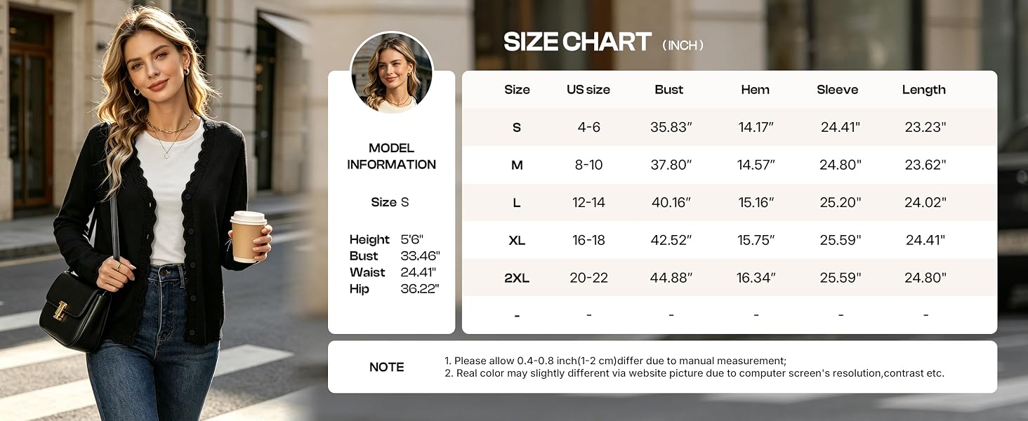 lightweight cardigans for women size chart