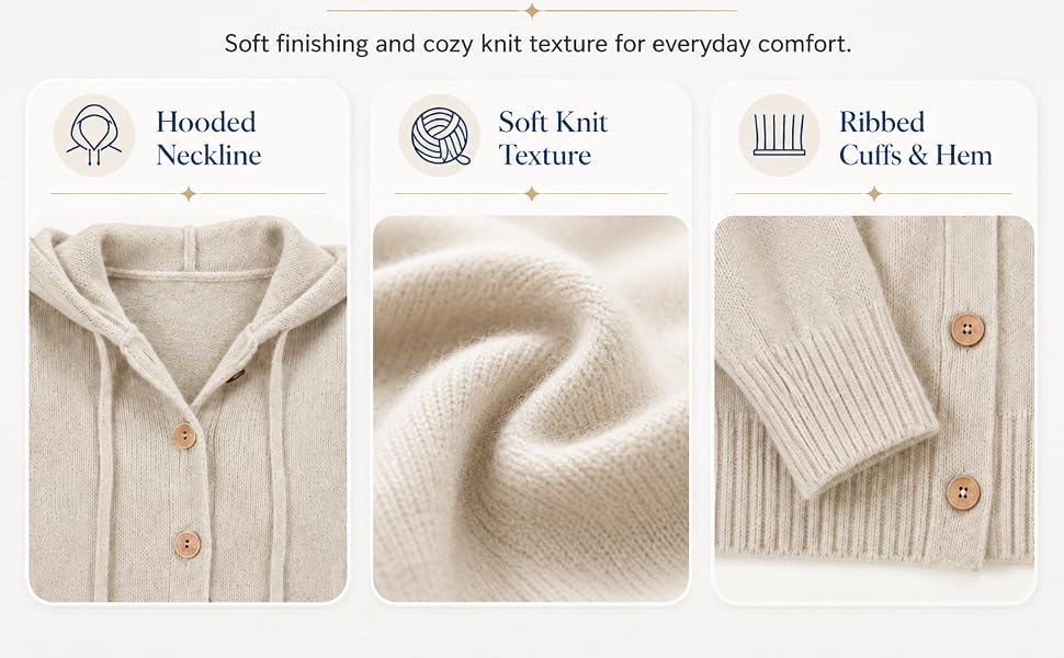 Cashmere Cardigan Sweaters for Women Plus Size Hooded Cardigan
