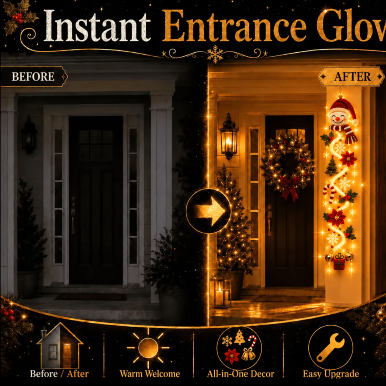 ⏳ Last Day 49% OFF – 🎄Glowing Christmas Door Hanger | 6 Festive Lighted Designs with Warm Glow, Dimensional Details & Space-Saving Vertical Décor ✨