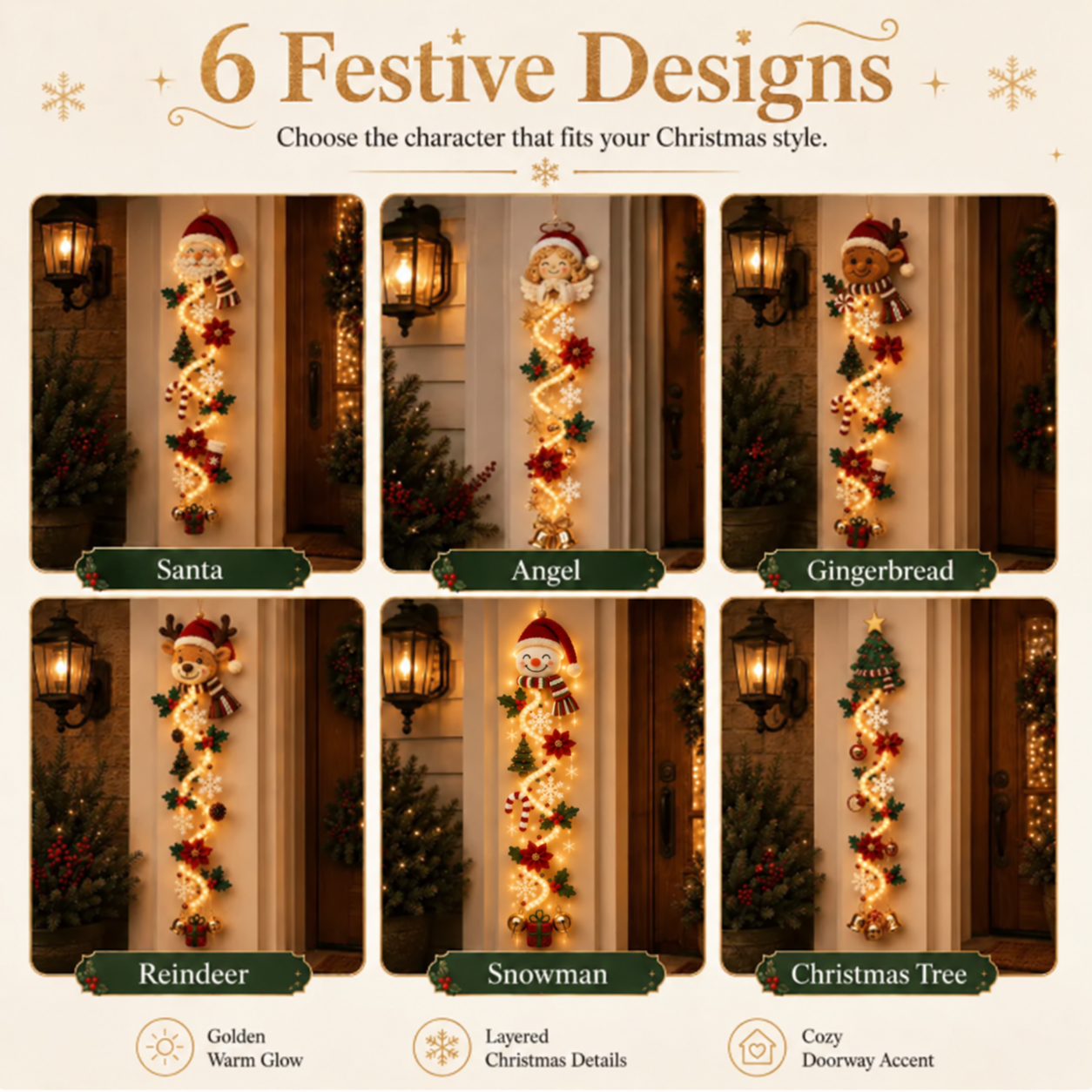 ⏳ Last Day 49% OFF – 🎄Glowing Christmas Door Hanger | 6 Festive Lighted Designs with Warm Glow, Dimensional Details & Space-Saving Vertical Décor ✨