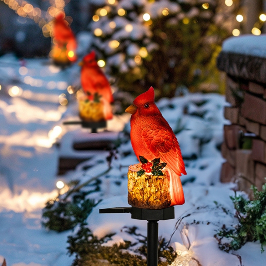 Christmas Cardinal Solar Lights | Winter Garden Decor