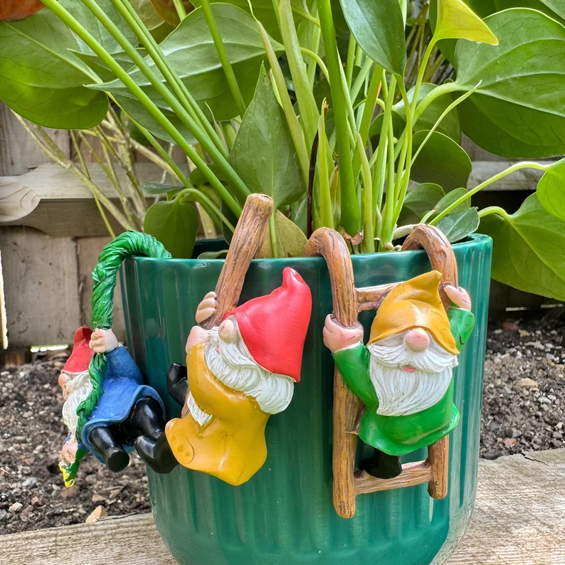 3pcs Gnome Flowerpot Hugger Set | Resin Art | Hand Painted Art