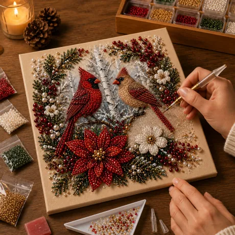 🐦 Cardinal Winter Pearl Art DIY Kit
