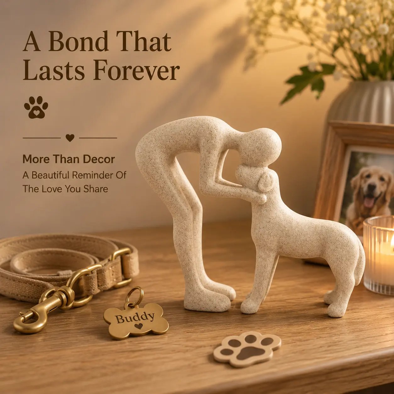 Handmade Abstract Person and Dog Figurine 🐕❤️ Sandstone Keepsake Celebrating Pet Bond