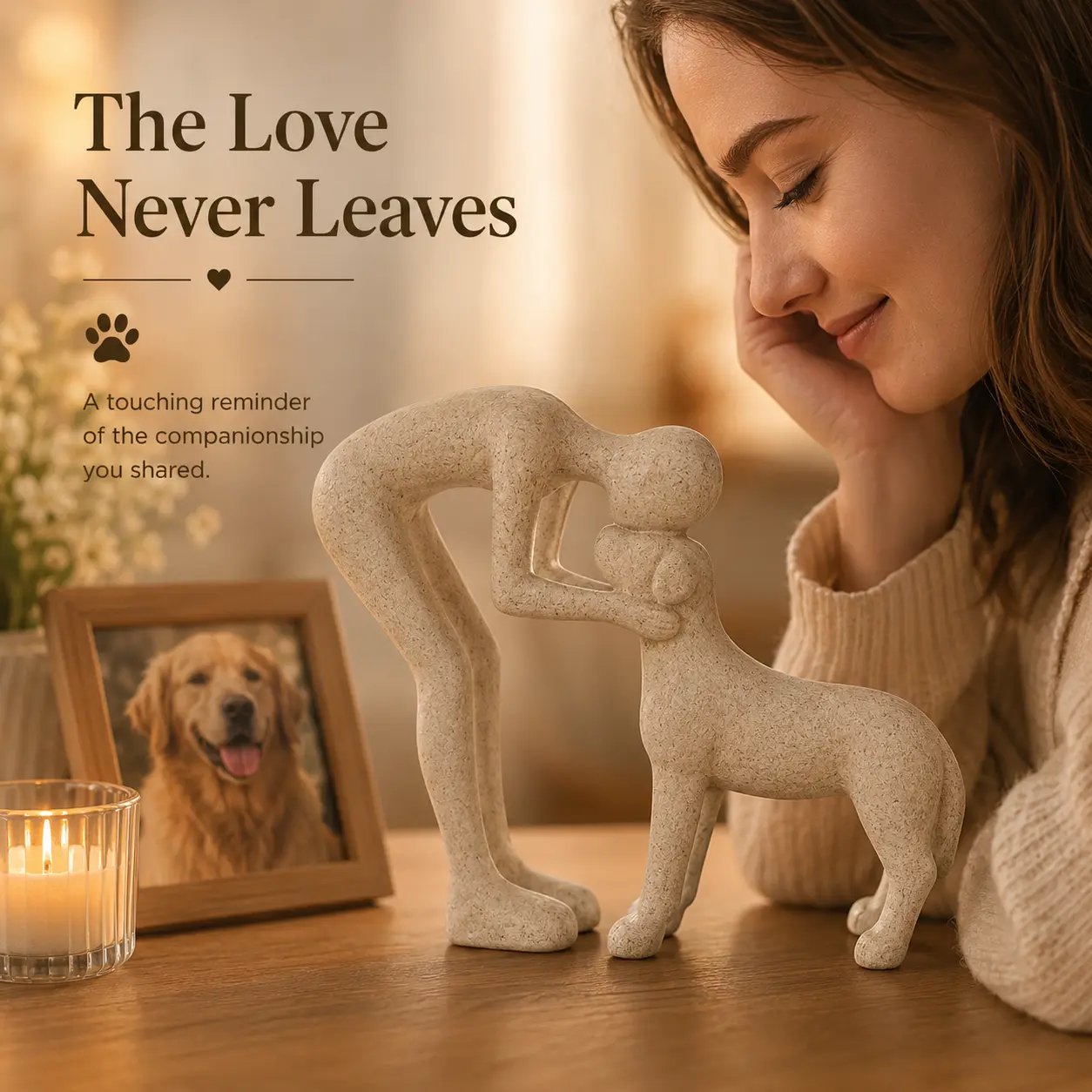 Handmade Abstract Person and Dog Figurine 🐕❤️ Sandstone Keepsake Celebrating Pet Bond
