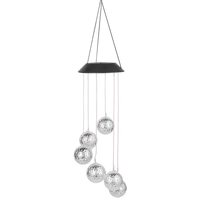 Solar Metal Orb Wind Chime Mobile - Rainbow Color Changing LED Lights
