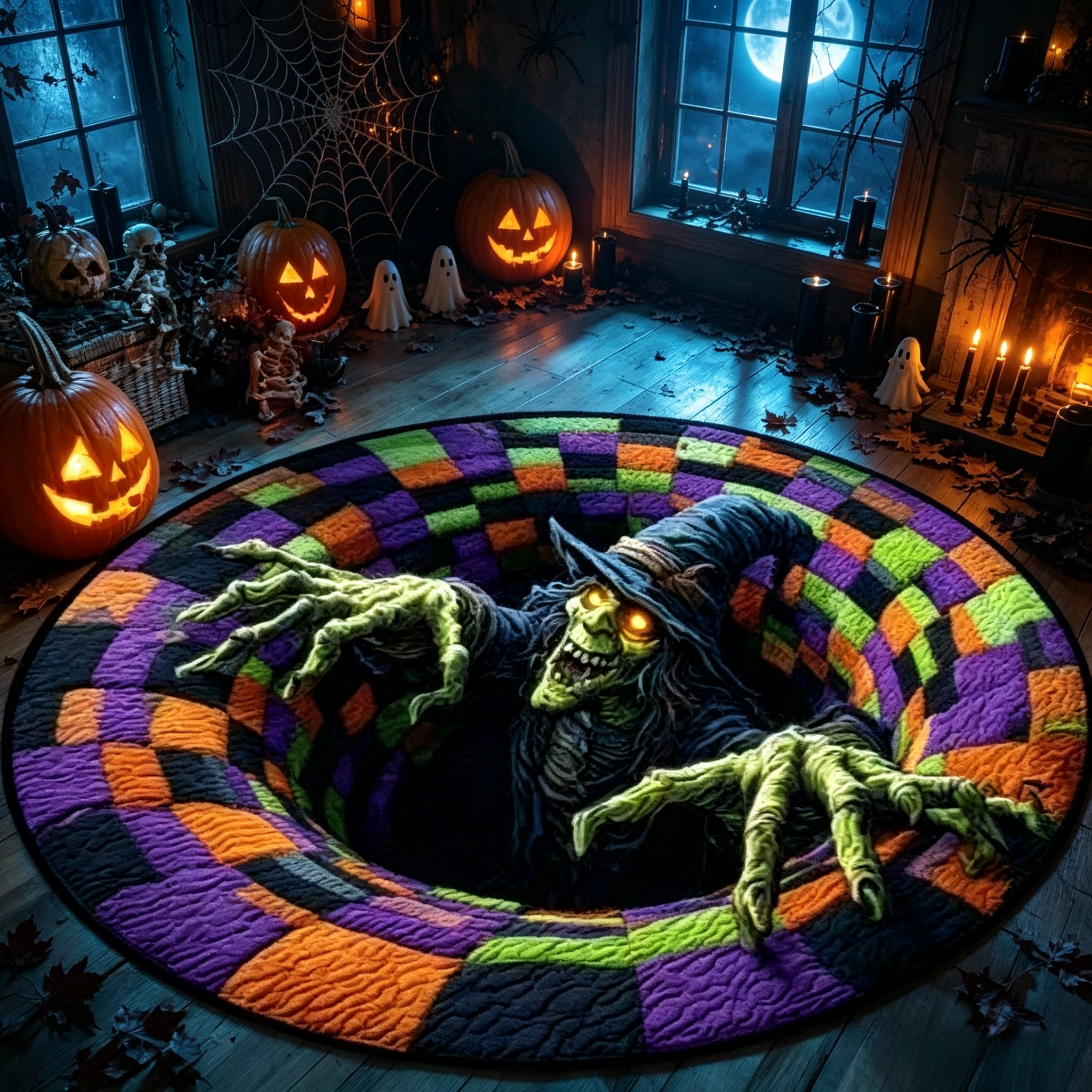 🔥 3D Haunted Staircase Round Rug – Spooky Halloween Optical Illusion 👻