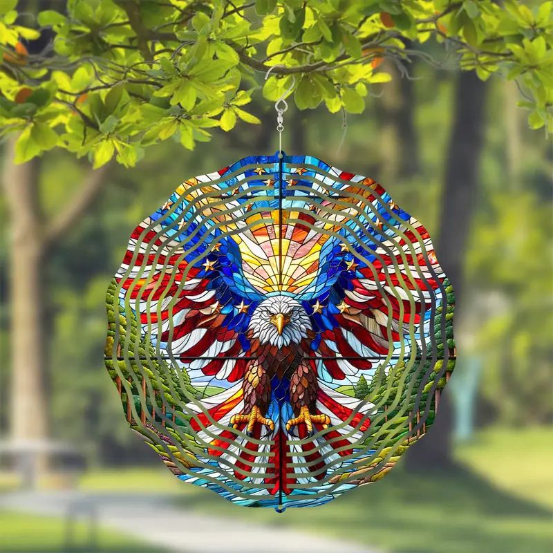 Patriotic Eagle Wind Spinner – 10" Metal Hanging Kinetic 3D Decoration