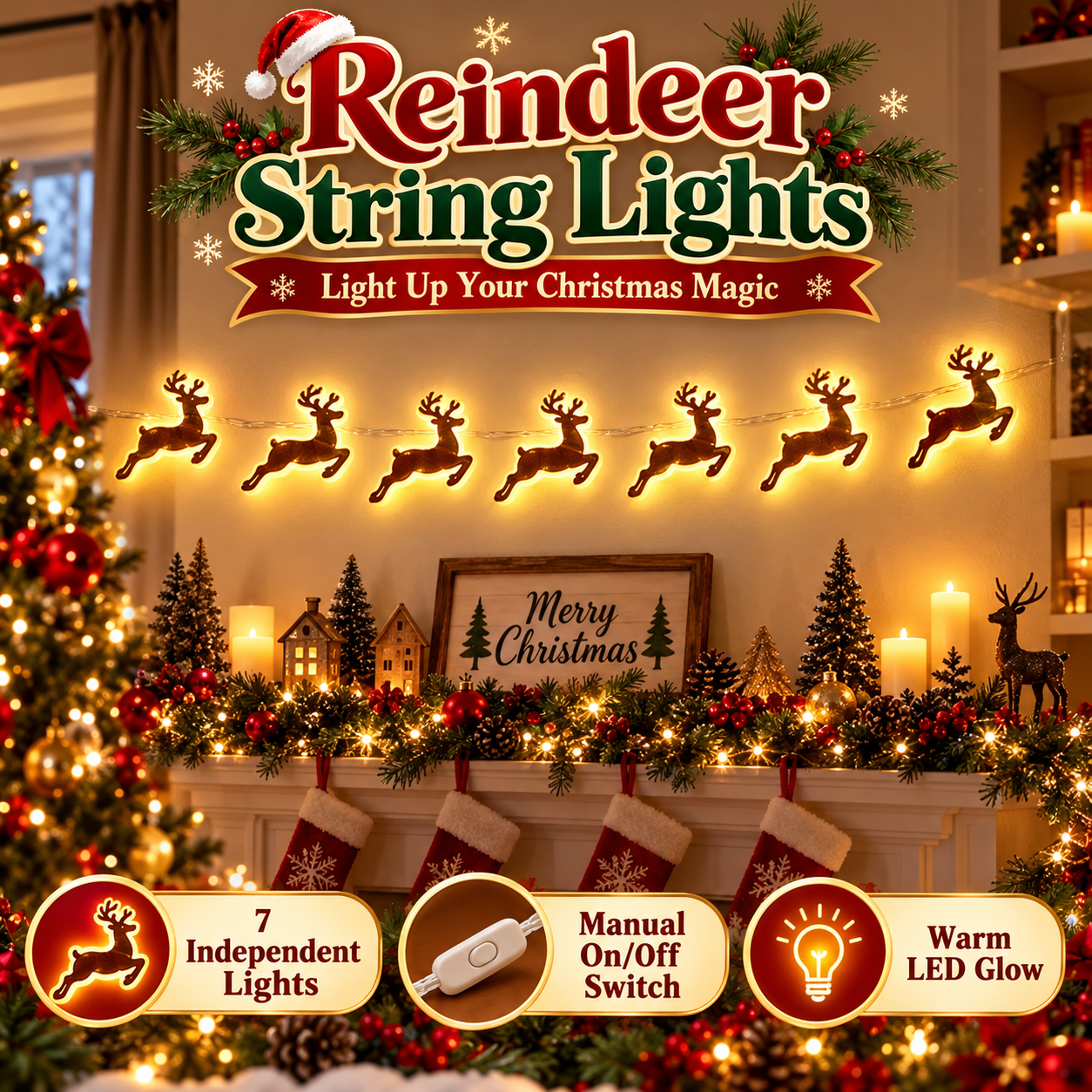 LED Reindeer Wall Decorations - Festive Christmas Lighting