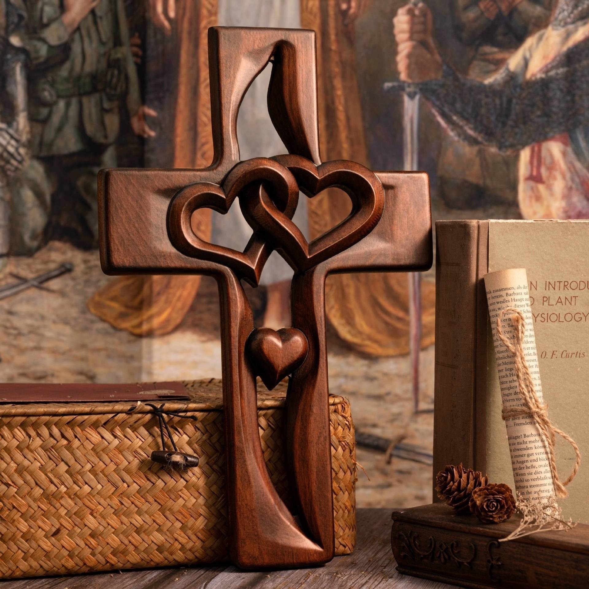 ✝️ Handcrafted & Blessed Intertwined Hearts Wooden Cross – Spiritual Unity & Love 🔥
