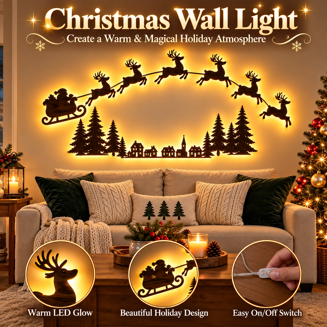 LED Reindeer Wall Decorations - Festive Christmas Lighting