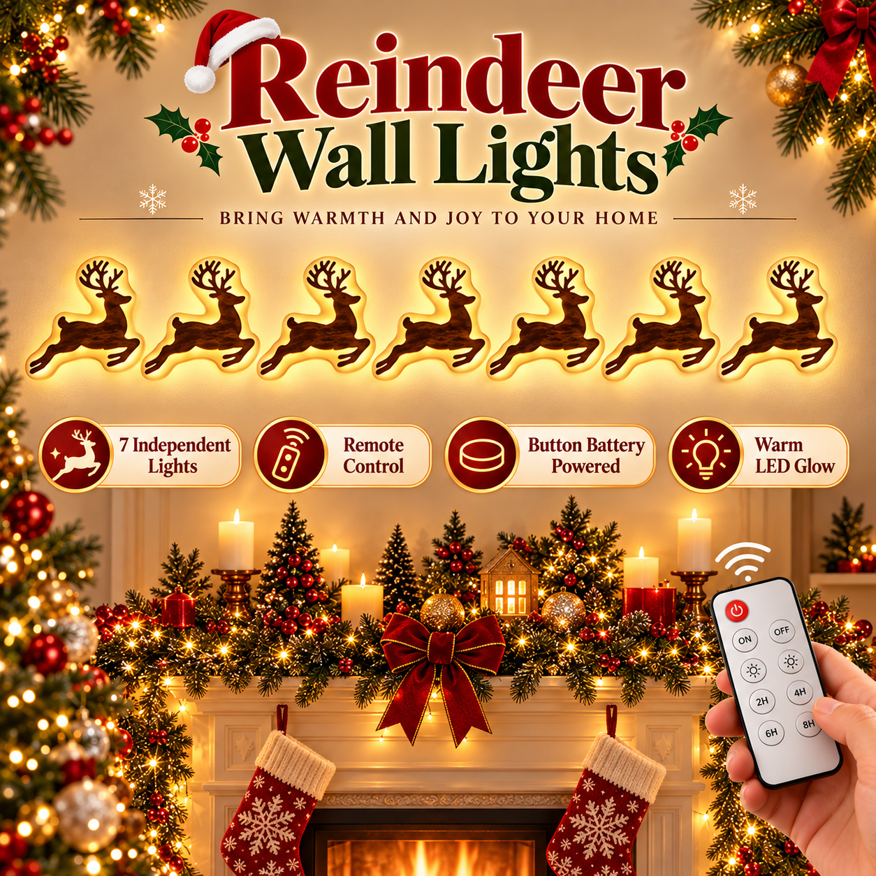 LED Reindeer Wall Decorations - Festive Christmas Lighting