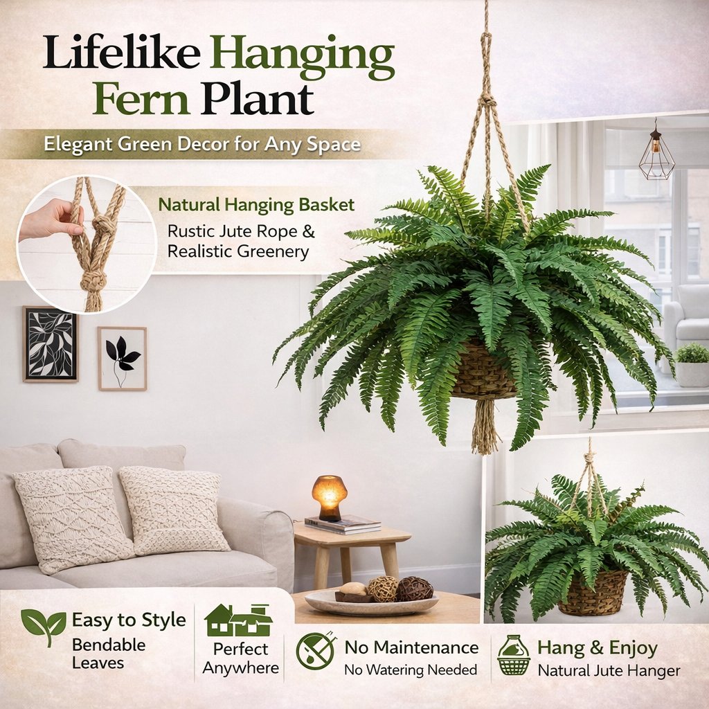 🌿🏡Artificial Hanging Fern Plant – Effortless Greenery for Home & Garden