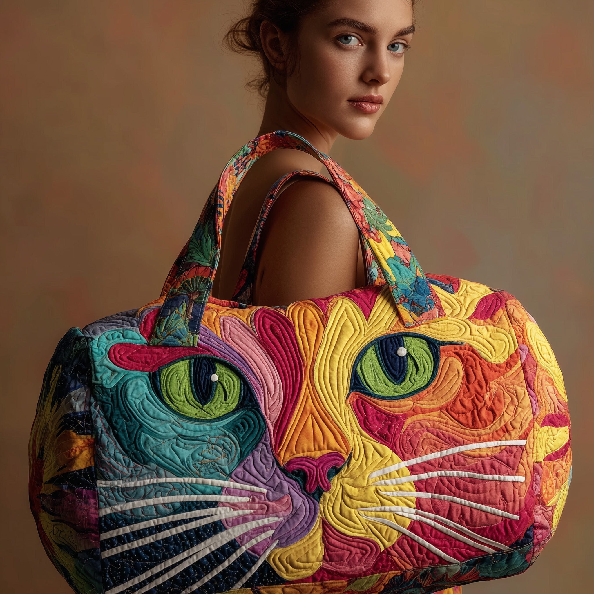 Cat Quilted Duffle Bag