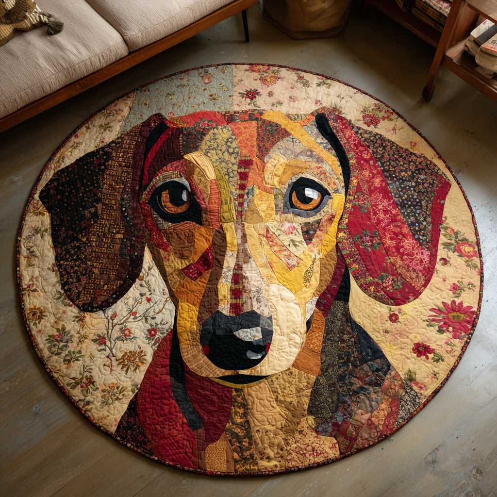 Abstract dachshund face quilted round mat