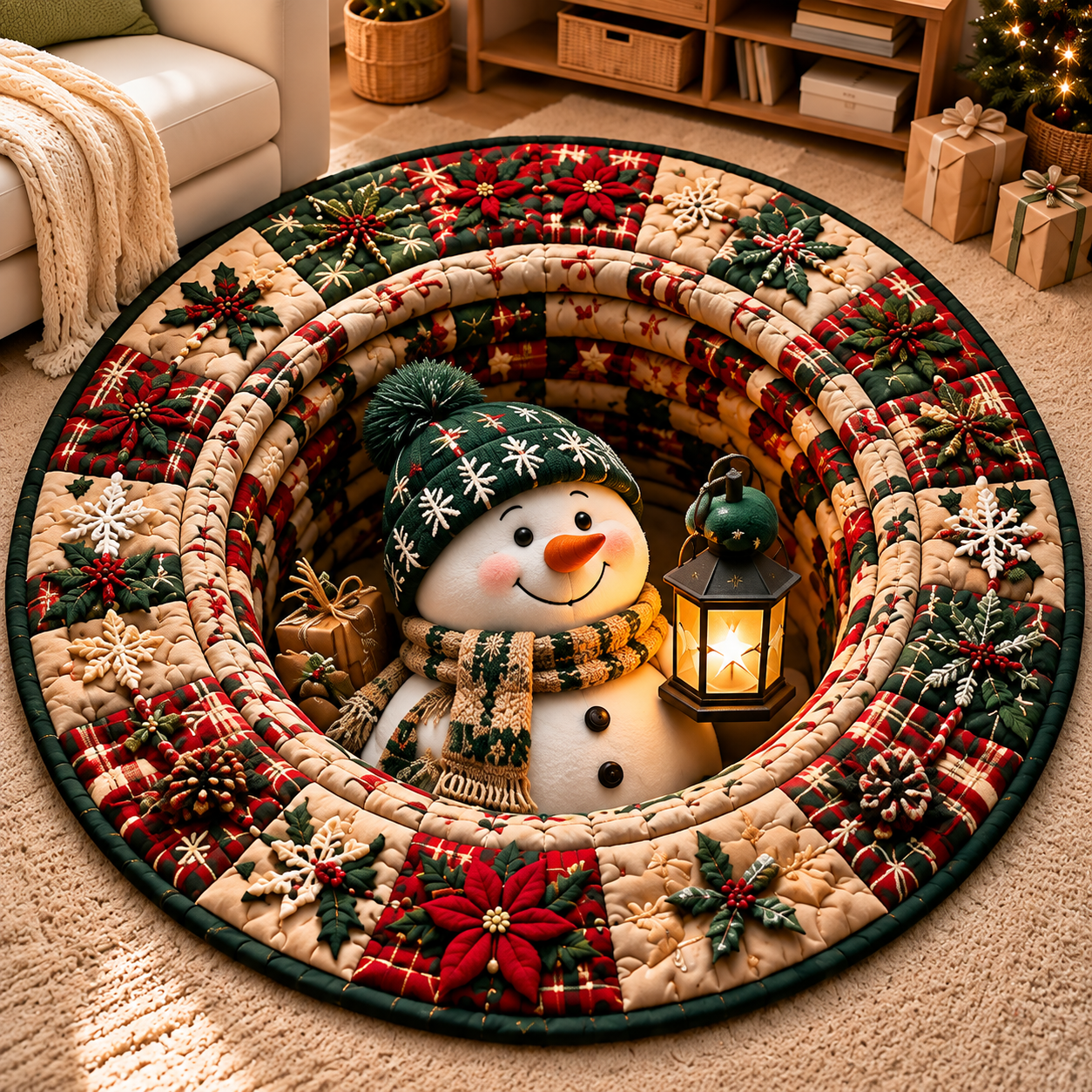 Cuckold Snowman Quilted Round Mat