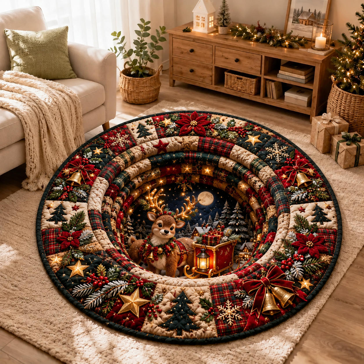 Christmas Reindeer Quilted Round Mat