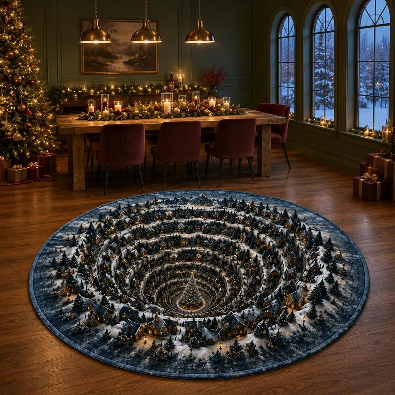 Winter encircles the forest Quilted Round Mat