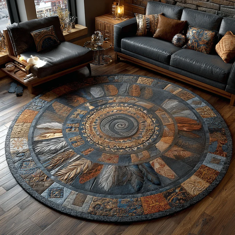 Ancient Feathers Quilted Round Mat