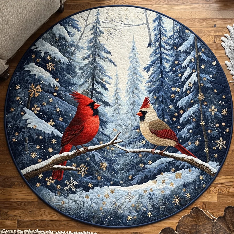 Winter Cardinal Quilted Round Mat