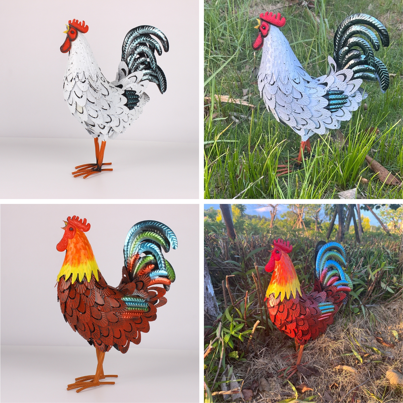 Iron Rooster Garden Statue