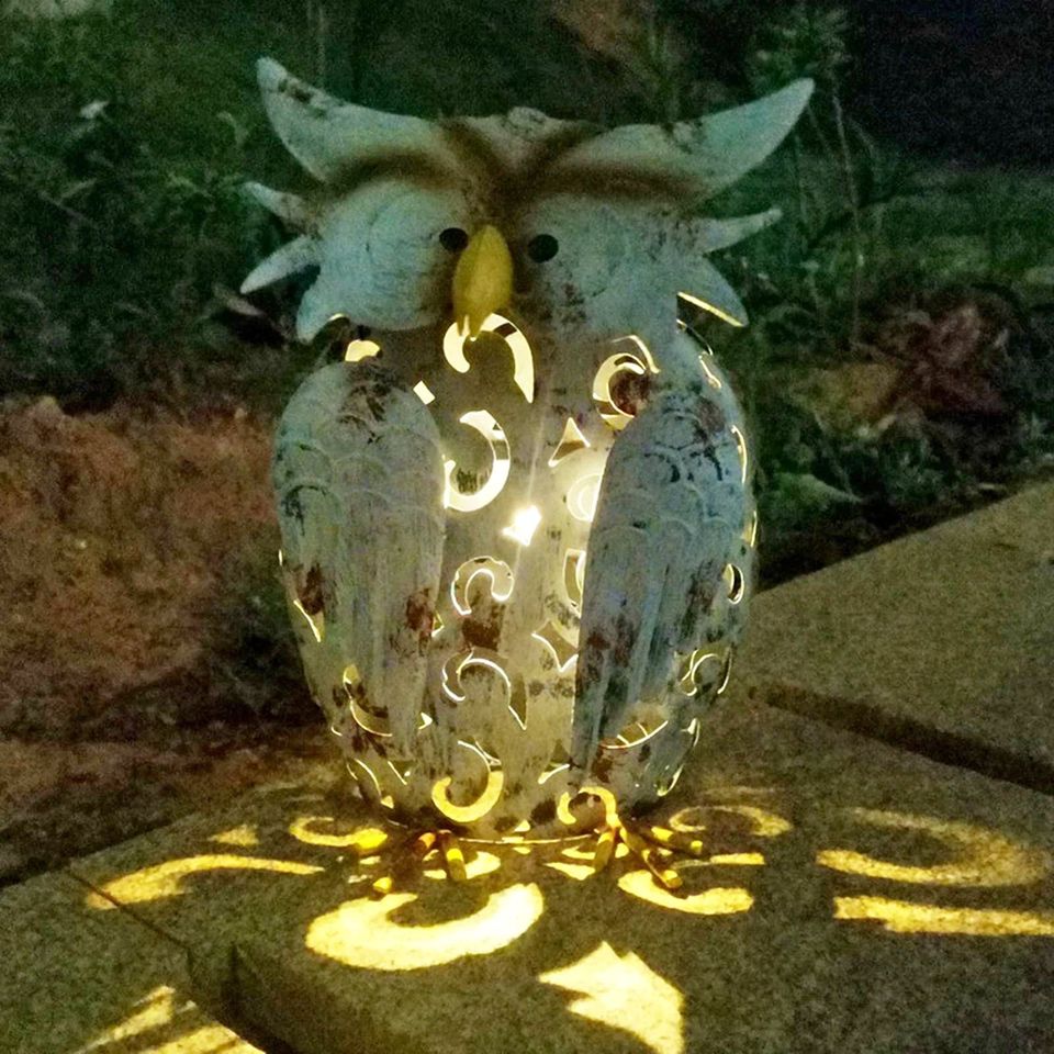 Metal Owl Solar LED Lighted Garden Sculpture Statue