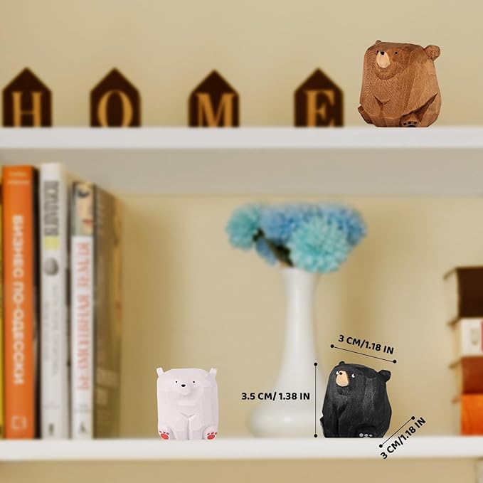 Miniature Bear Statues Funny Wooden Bear Figurines Home Decor Rustic Style Figurine Decorative Ornaments