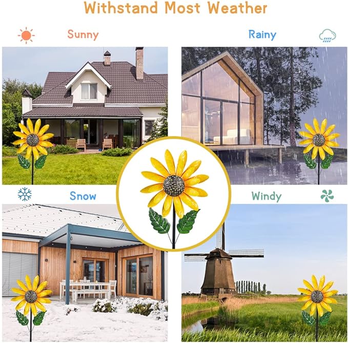 Sunflower Wind Spinner,46" Metal Wind Spinner with Stake, Wind Spinners for Yard and Garden Lawn Patio Decor