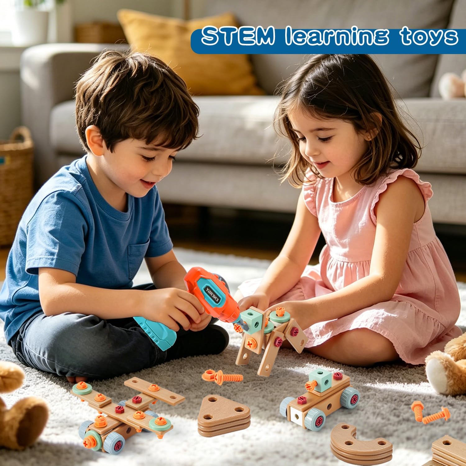 Kids Tool Set with Drill, 148 PCS STEM Building Tools with Storage Box