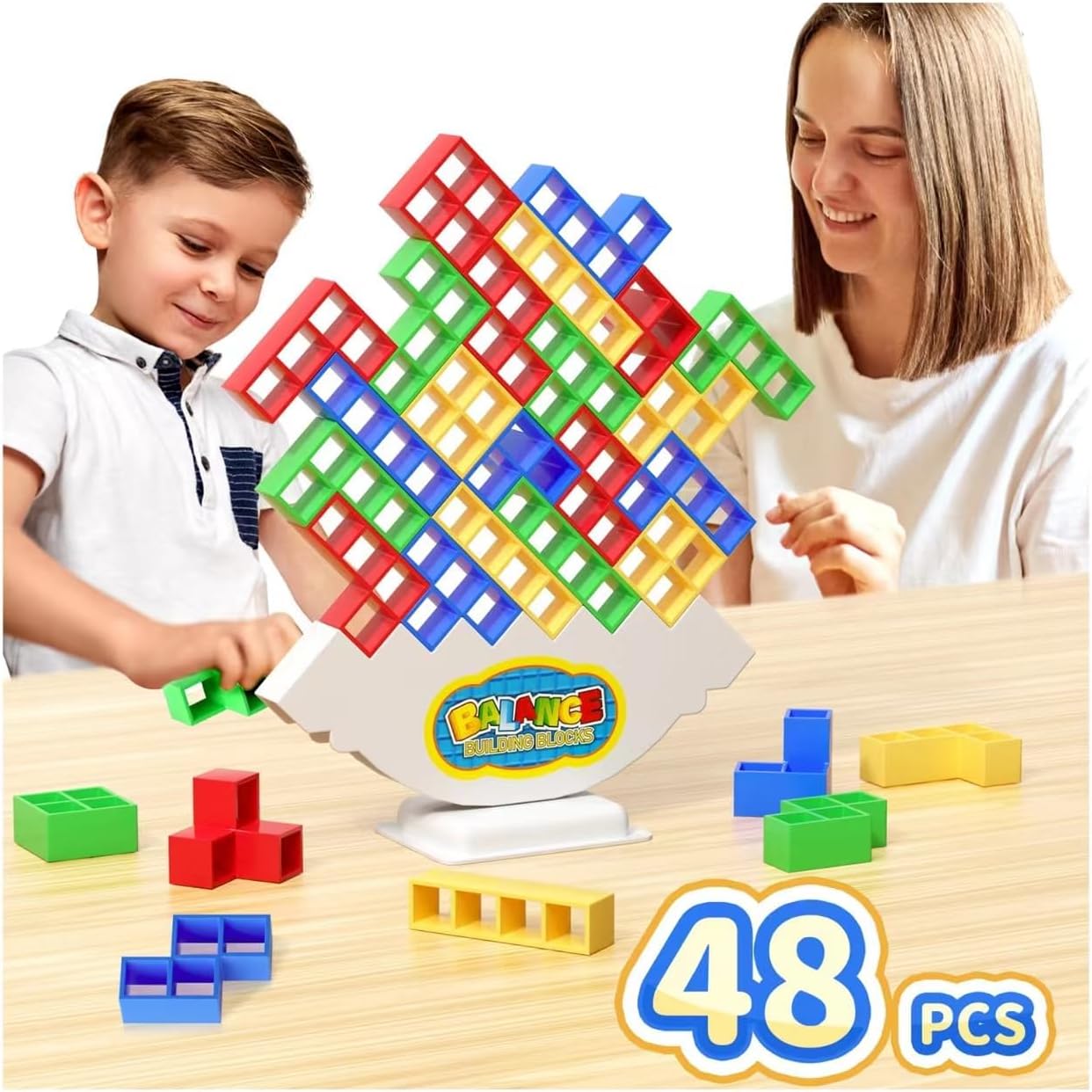 48Pcs Balance Stacking Blocks Game, Gift for Kids Ages 3-14