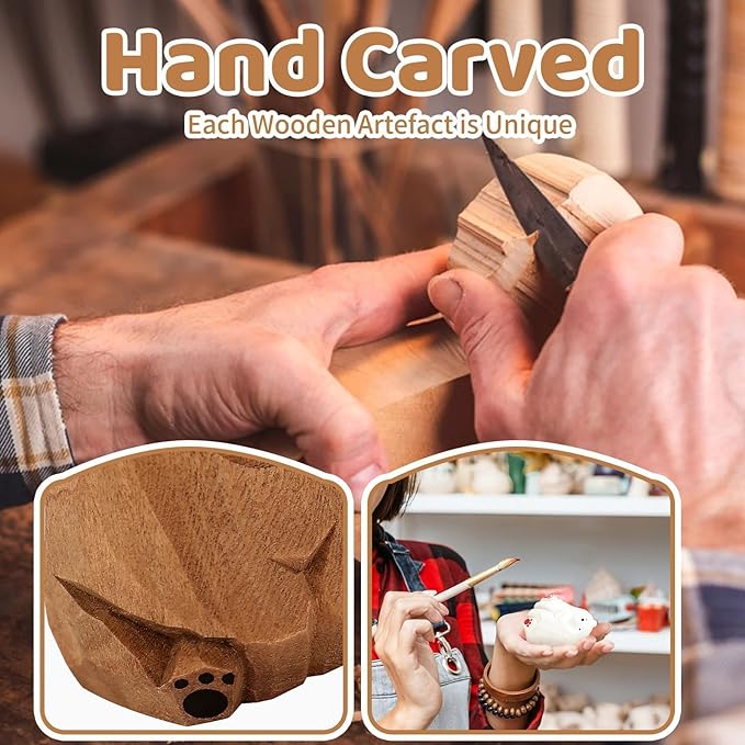 Miniature Bear Statues Funny Wooden Bear Figurines Home Decor Rustic Style Figurine Decorative Ornaments