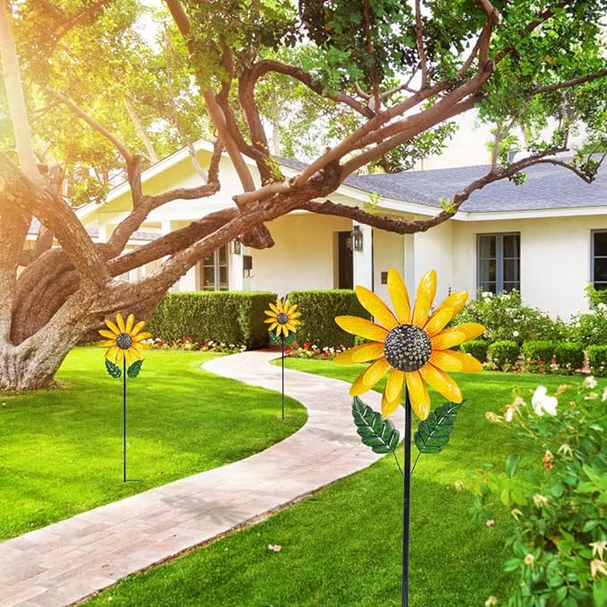 Sunflower Wind Spinner,46" Metal Wind Spinner with Stake, Wind Spinners for Yard and Garden Lawn Patio Decor