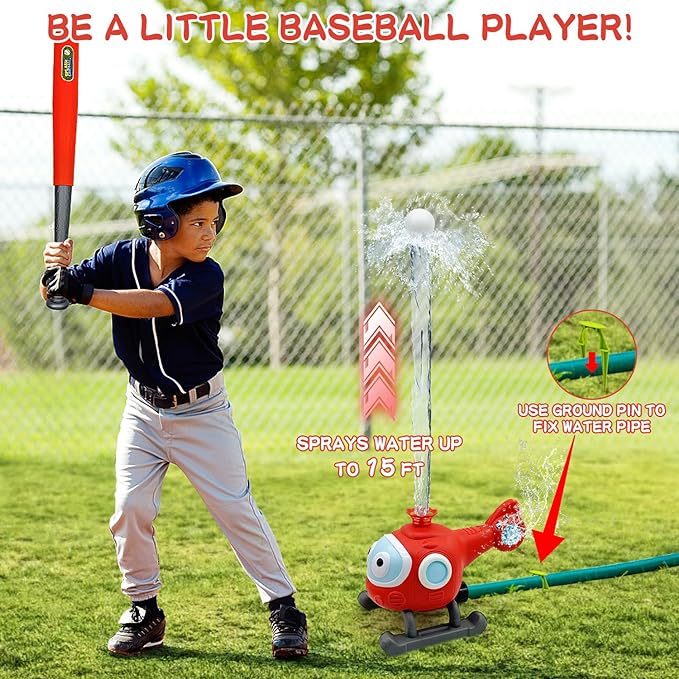 2 in 1 Outdoor Water Spray Sprinklers T Ball Set for Kids and Toddler