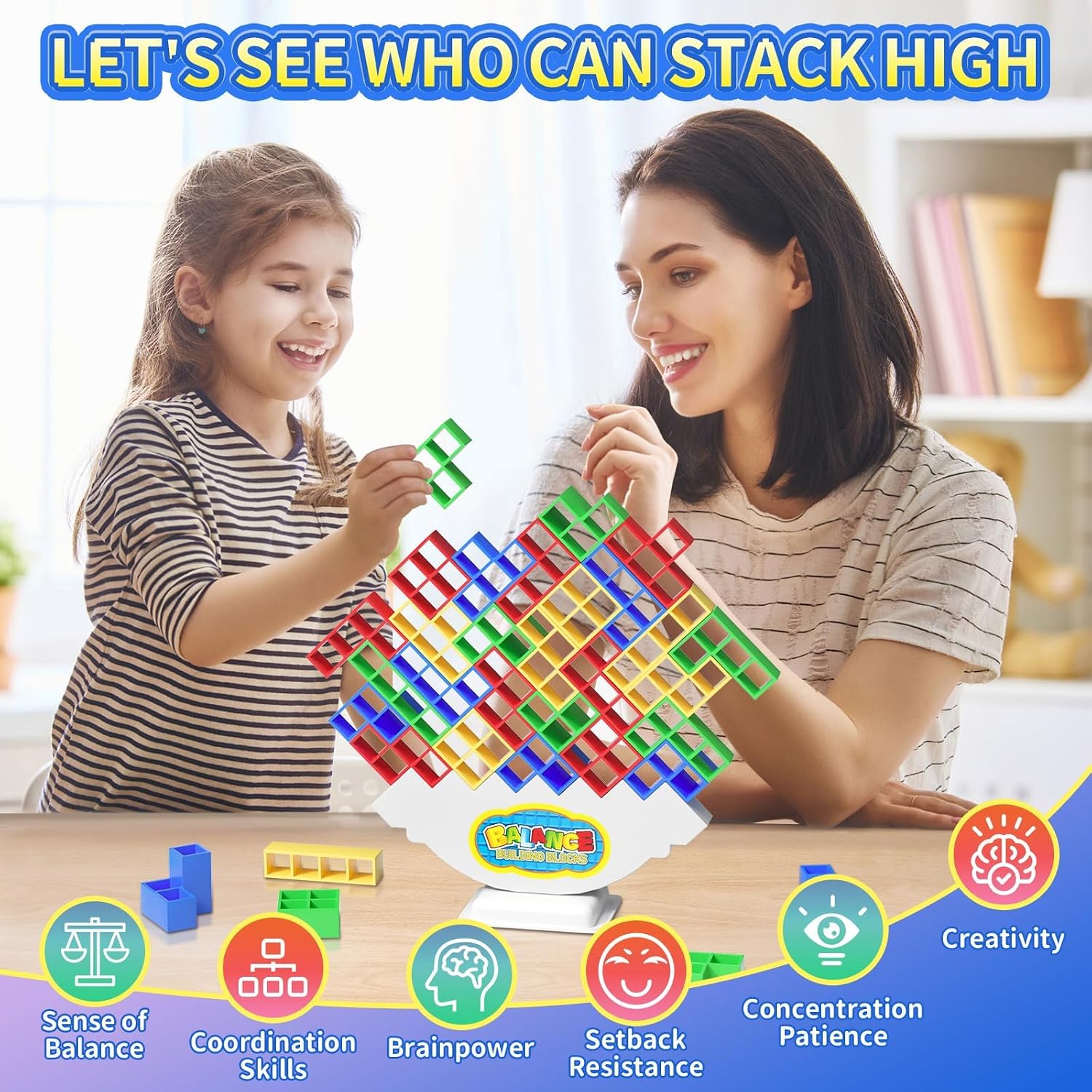 48Pcs Balance Stacking Blocks Game, Gift for Kids Ages 3-14