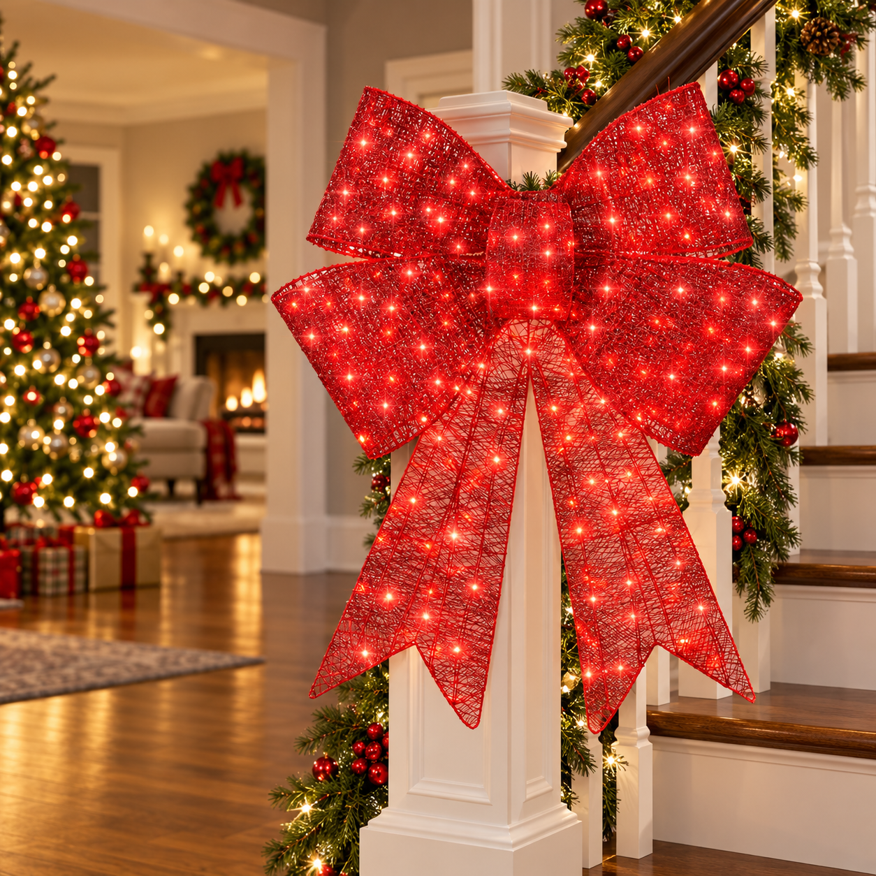 🔥Christmas Sale🎁Pre-Lit Christmas Bow, Large Outdoor LED Lighted Holiday Décor