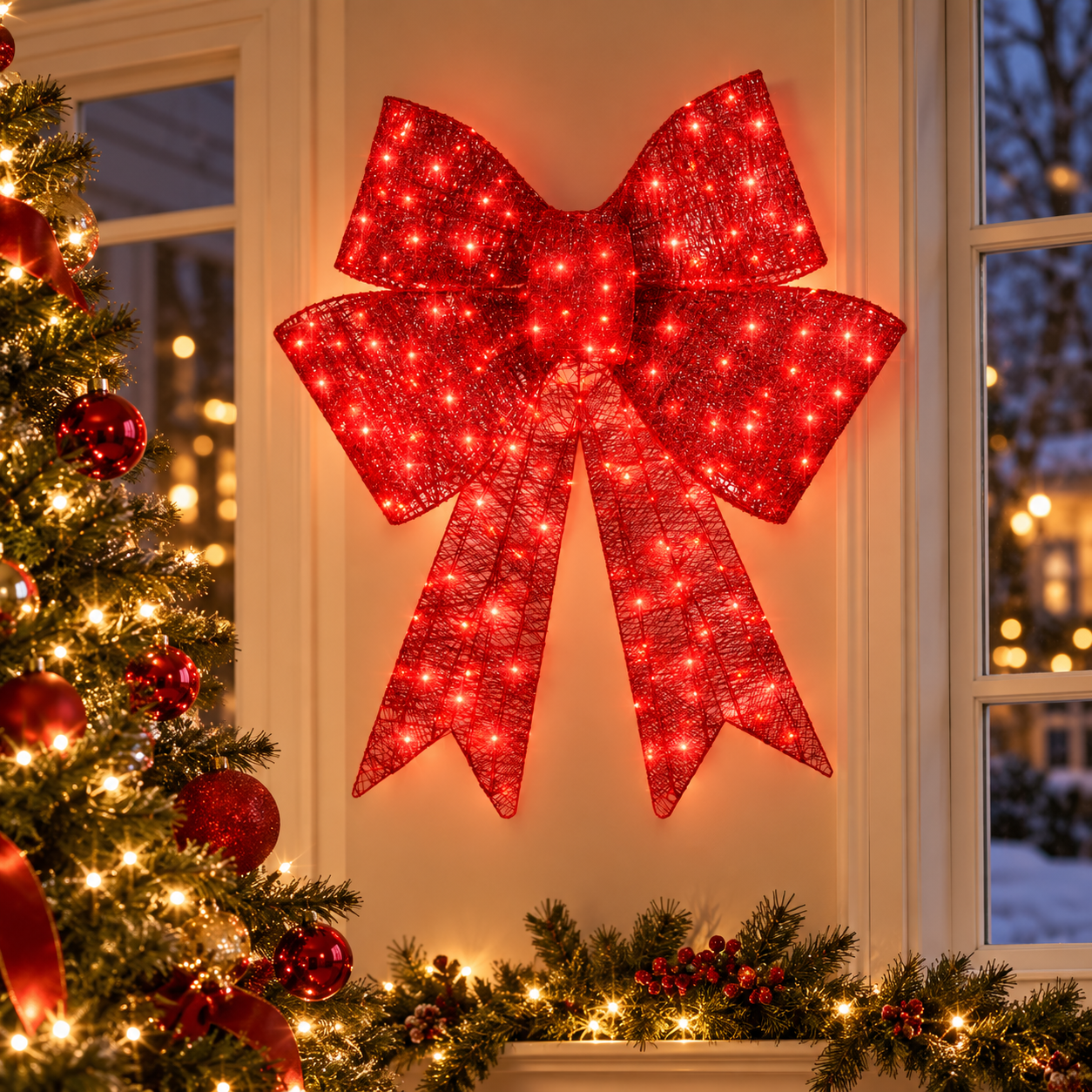 🔥Christmas Sale🎁Pre-Lit Christmas Bow, Large Outdoor LED Lighted Holiday Décor