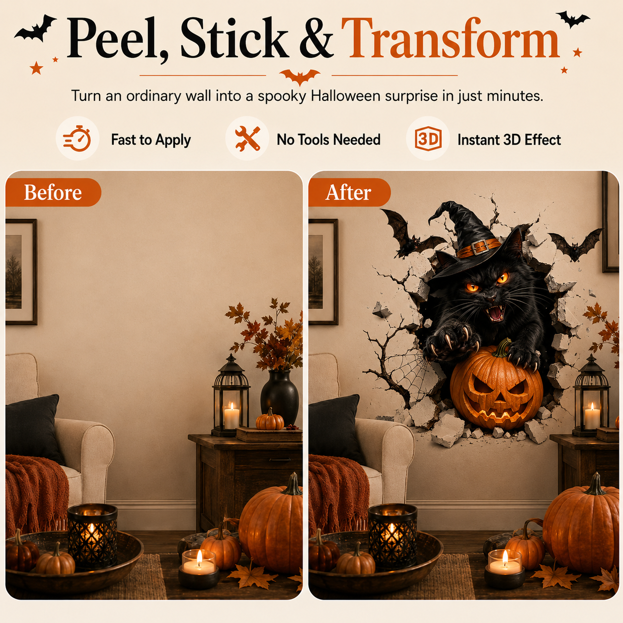 🎃👻Halloween Break-In 3D Wall Decals