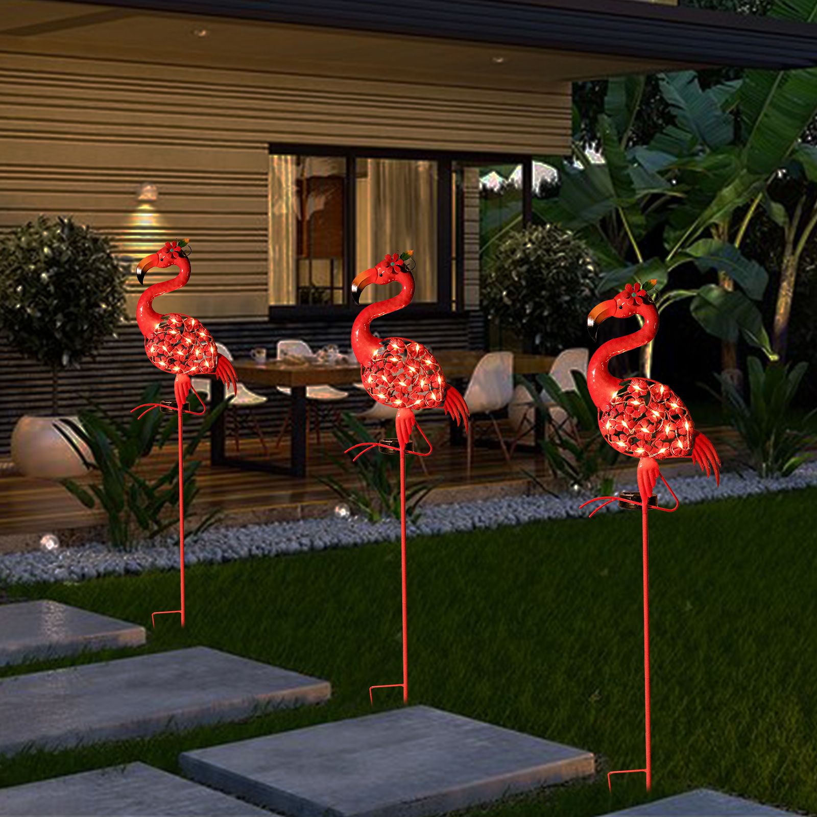 Flamingo Solar Light | Metal Art | Hand Painted Art