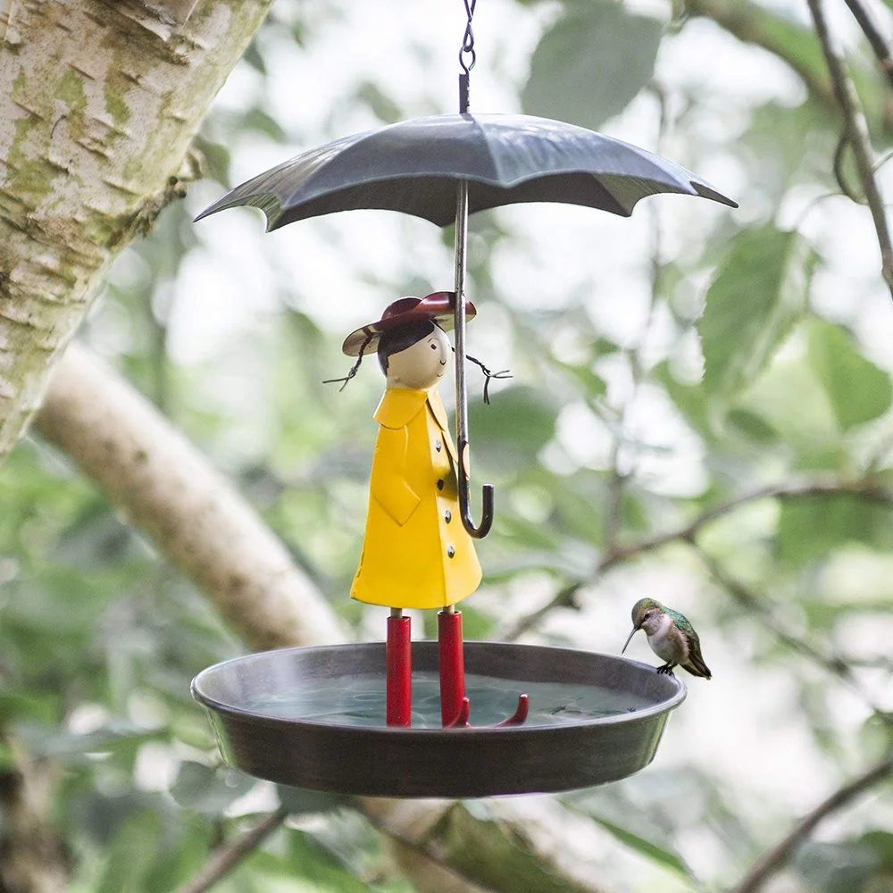 Hanging Umbrella Girl Bird Feeder Garden Decor