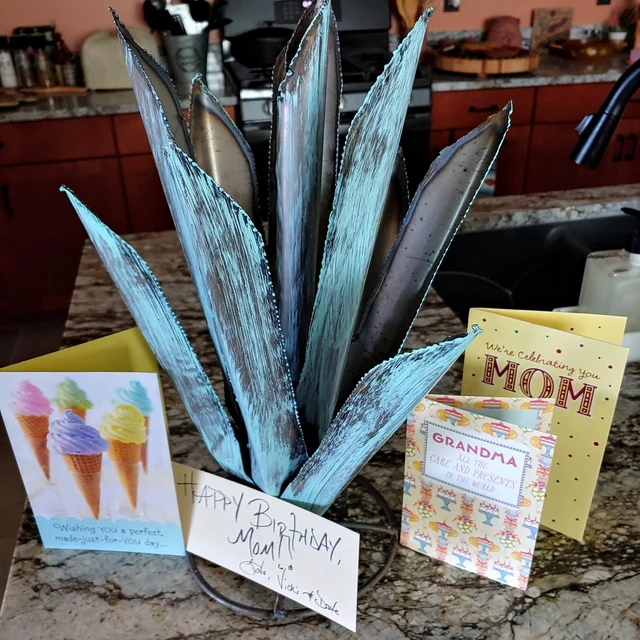 Rustic turquoise metal agave decor 