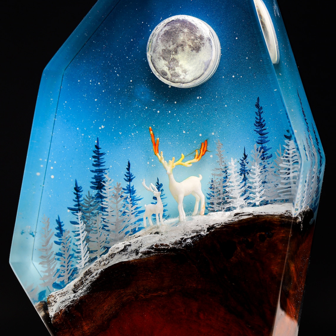 Winter snowy forest with walking deer epoxy lights | Winter home decor | Handmade resin art