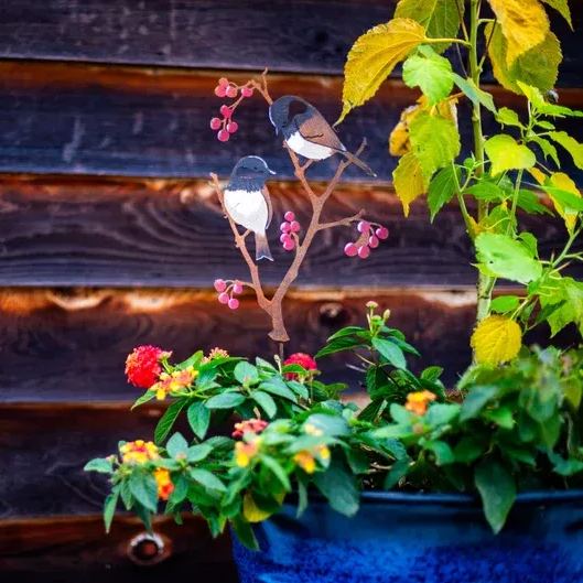 Chickadees and Berries - Stake | Hand Painted