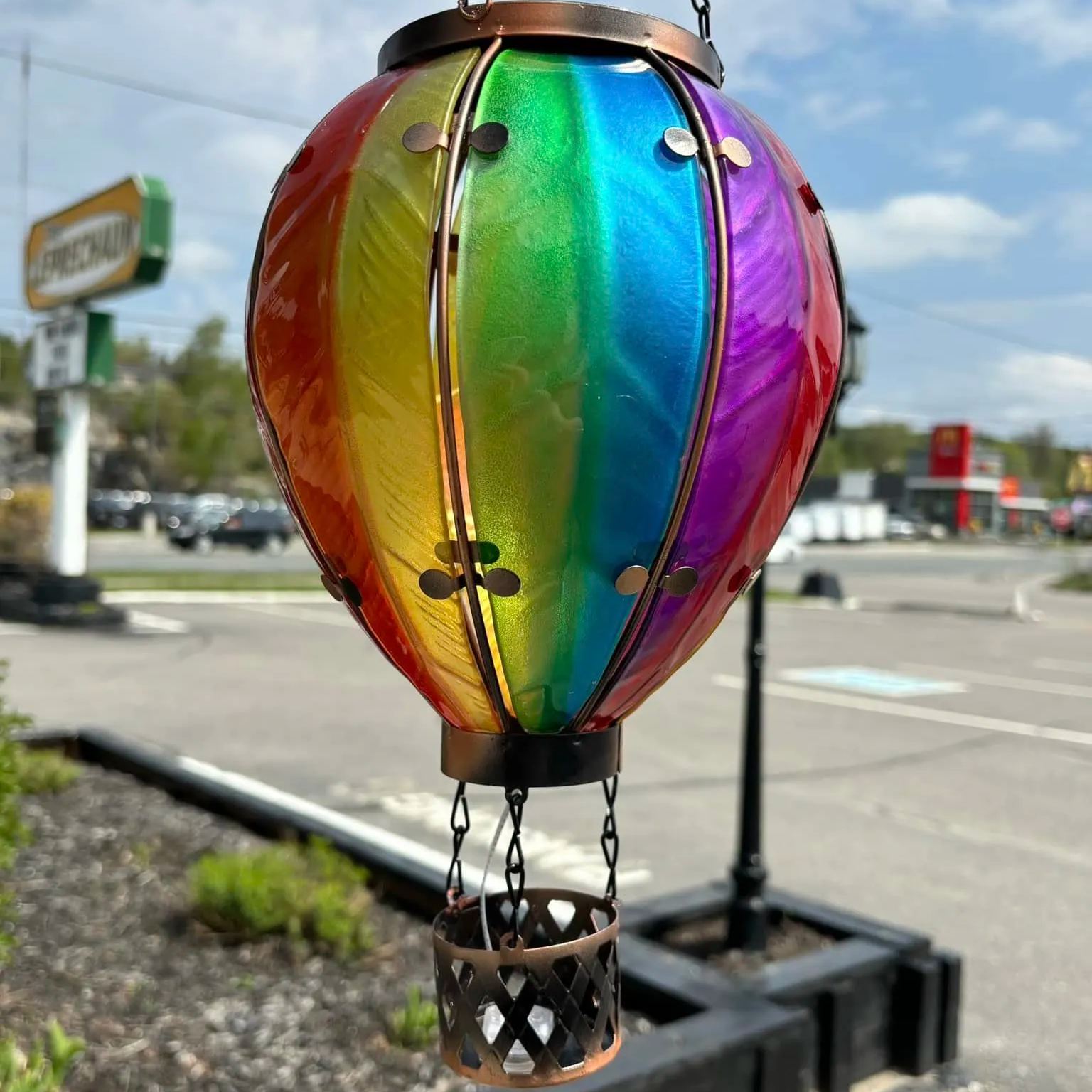 Hot Air Balloon Hanging Solar Lantern Large - Rainbow