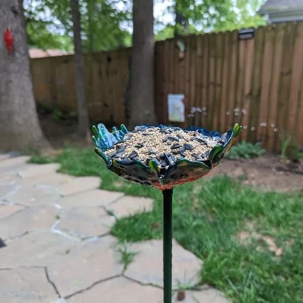 Bird feeder, seed container, resin pedestal flower, small bird bee bath, butterfly puddler, garden art, pet grave memorial, hand made