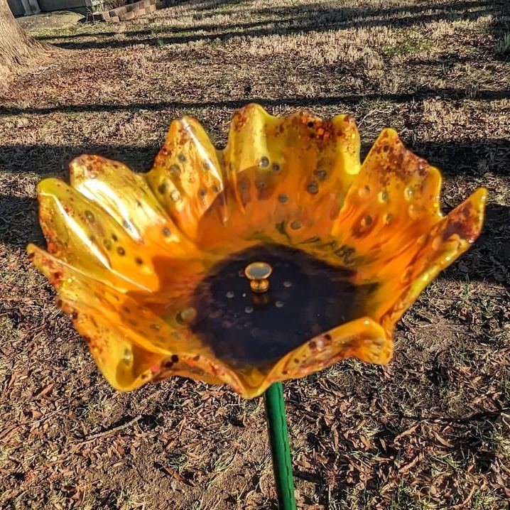 Bird feeder, seed container, resin pedestal flower, small bird bee bath, butterfly puddler, garden art, pet grave memorial, hand made