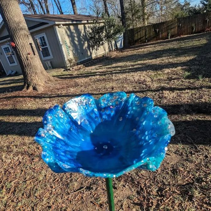 Bird feeder, seed container, resin pedestal flower, small bird bee bath, butterfly puddler, garden art, pet grave memorial, hand made