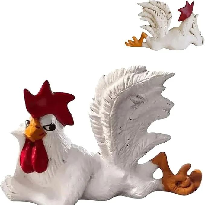 White rooster statue with charming posture and long eyelashes | Resin art | Hand-painted art