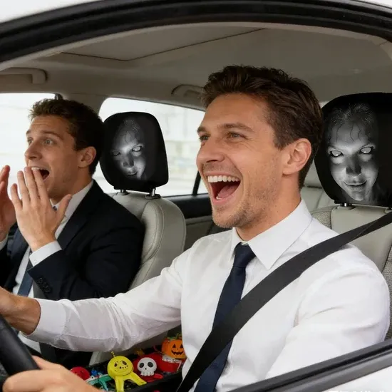 🎃Halloween Funny Cartoon Car Headrest Covers – 2PCS Universal Fit 🚗