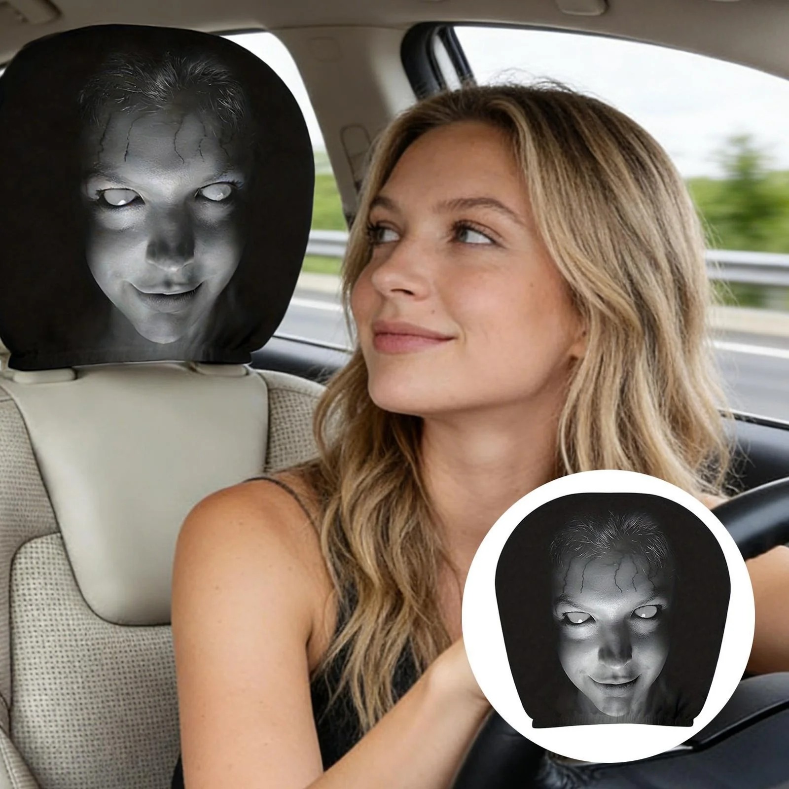 🎃Halloween Funny Cartoon Car Headrest Covers – 2PCS Universal Fit 🚗